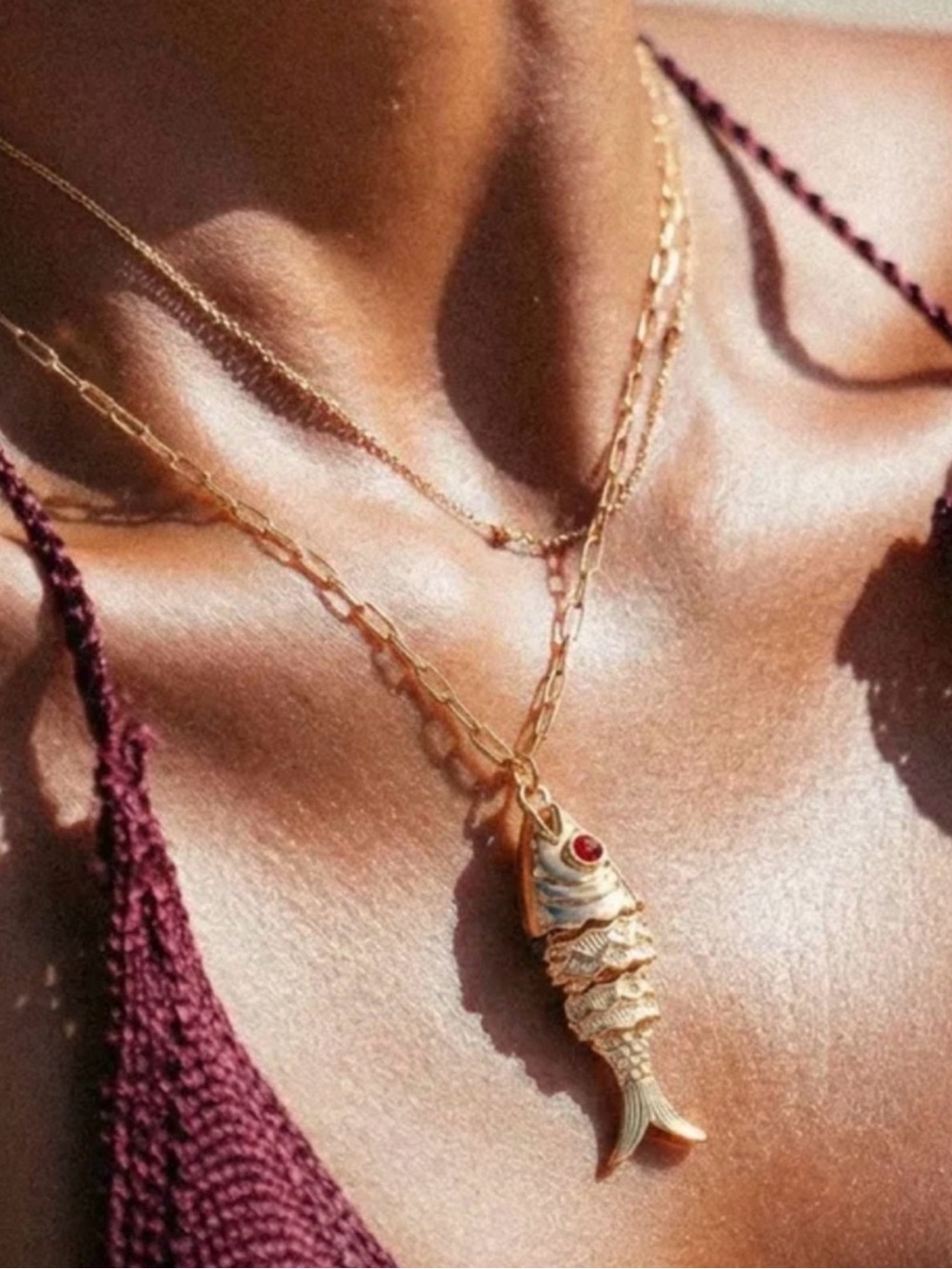 Gold Fish Pendant Necklace - Summer Jewelry